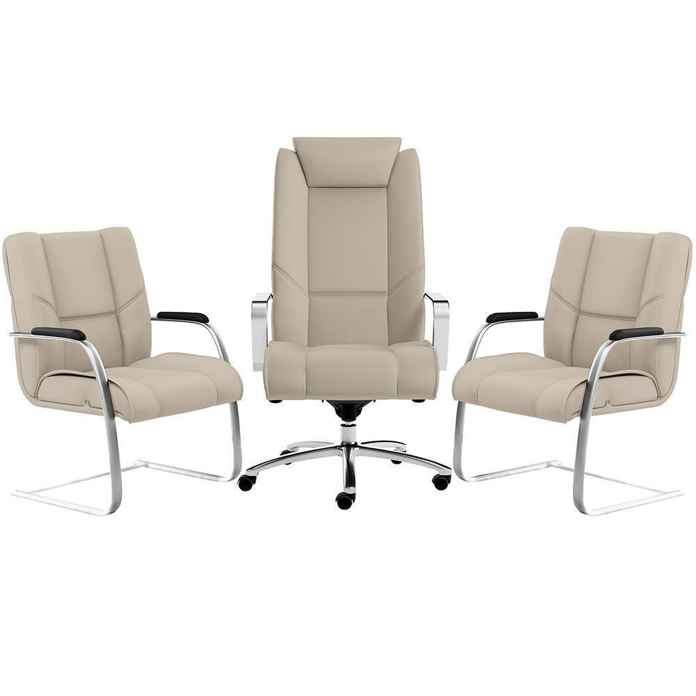 Kit Cadeira Presidente Com 2 Cadeiras Fixas Areia - 1