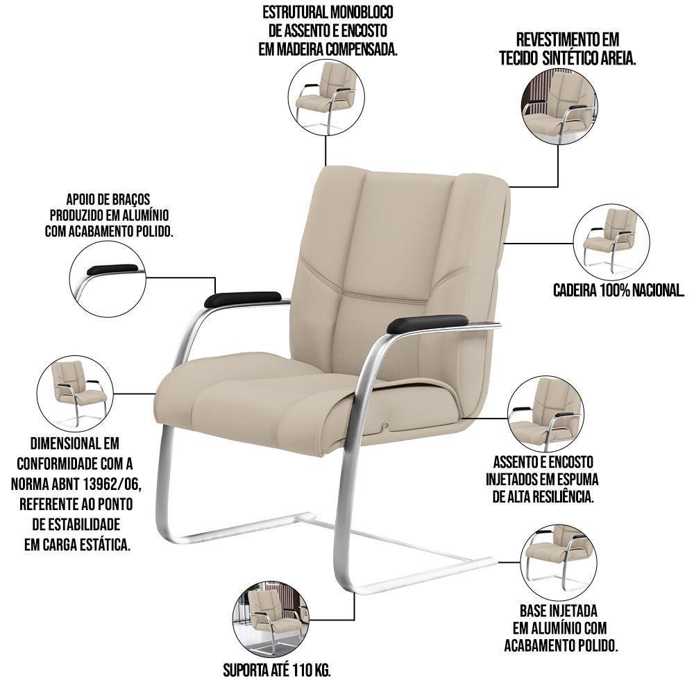 Kit Cadeira Presidente Com 2 Cadeiras Fixas Areia - 9