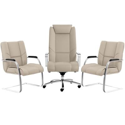 Kit Cadeira Presidente Com 2 Cadeiras Fixas Areia