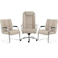 Kit Cadeira Presidente Com 2 Cadeiras Fixas Areia - 1