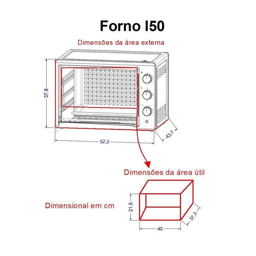 Forno Elétrico De Bancada 50Litros Fogatti Black I50Preto 220V - 3