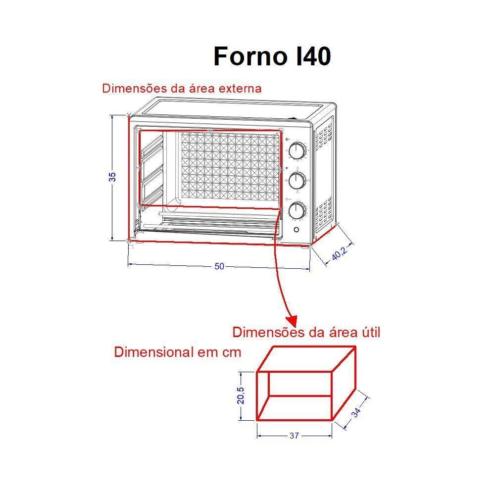 Forno Elétrico De Bancada 40Litros Fogatti Black I40Preto 220V - 3