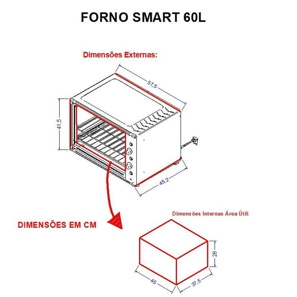 Forno Elétrico Bancada Fogatti SMART60S Com Espeto Giratório Preto 220V - 6