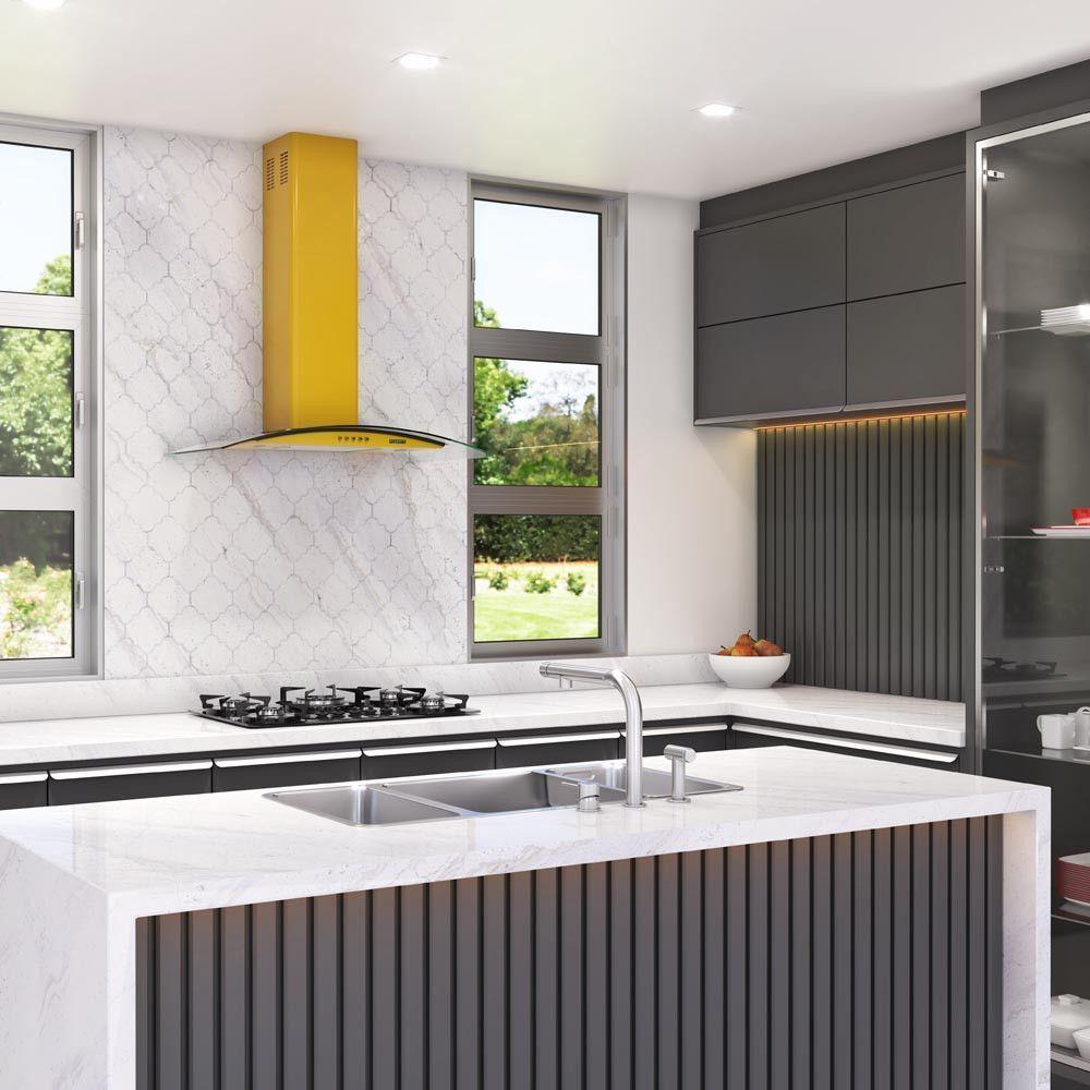 Coifa Fogatti De Parede Clean Vidro Curvo Amarela 80cm Amarelo 220V - 4