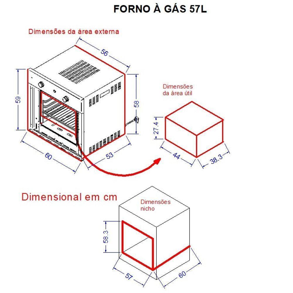 Forno A Gás Embutir Fogatti G57 Inox 57 L Inox 110V - 2