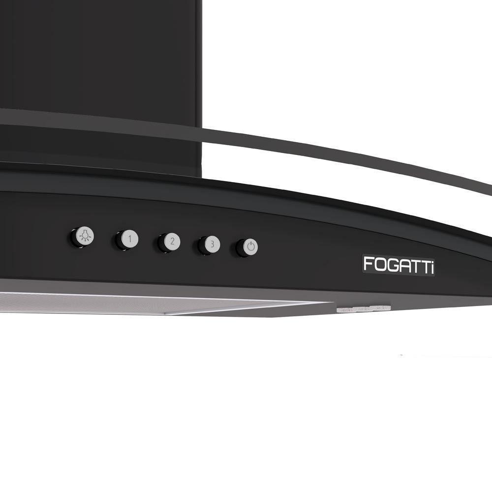 Coifa Fogatti De Parede Clean Vidro Curvo Black 90cm Preto 110V - 6