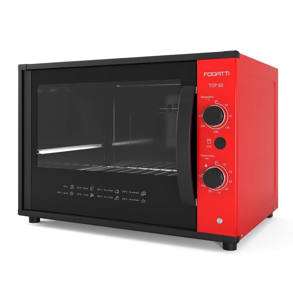Forno Fogatti Elétrico Bancada Top 60Litros Vermelho 110V - 1