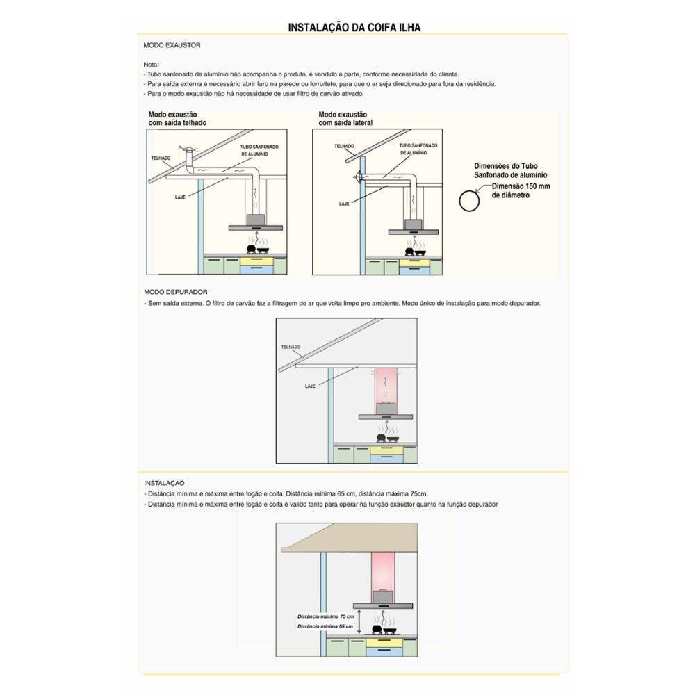 Coifa Ilha 90cm Retangular Fogatti Inox 110V - 3