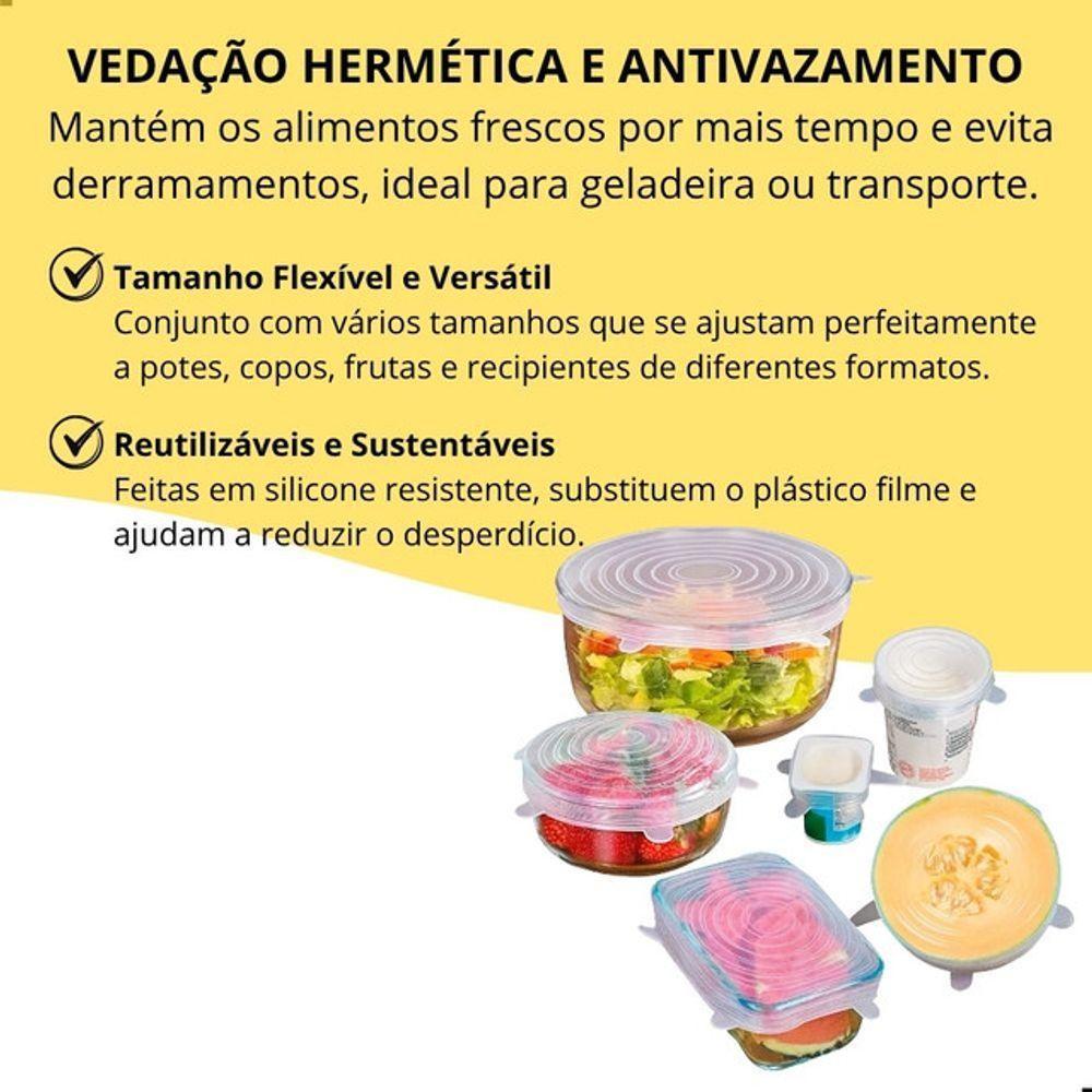 Kit 6 Tampas Silicone Universal Pote Panela Forma Reutilizável Elástico - 4