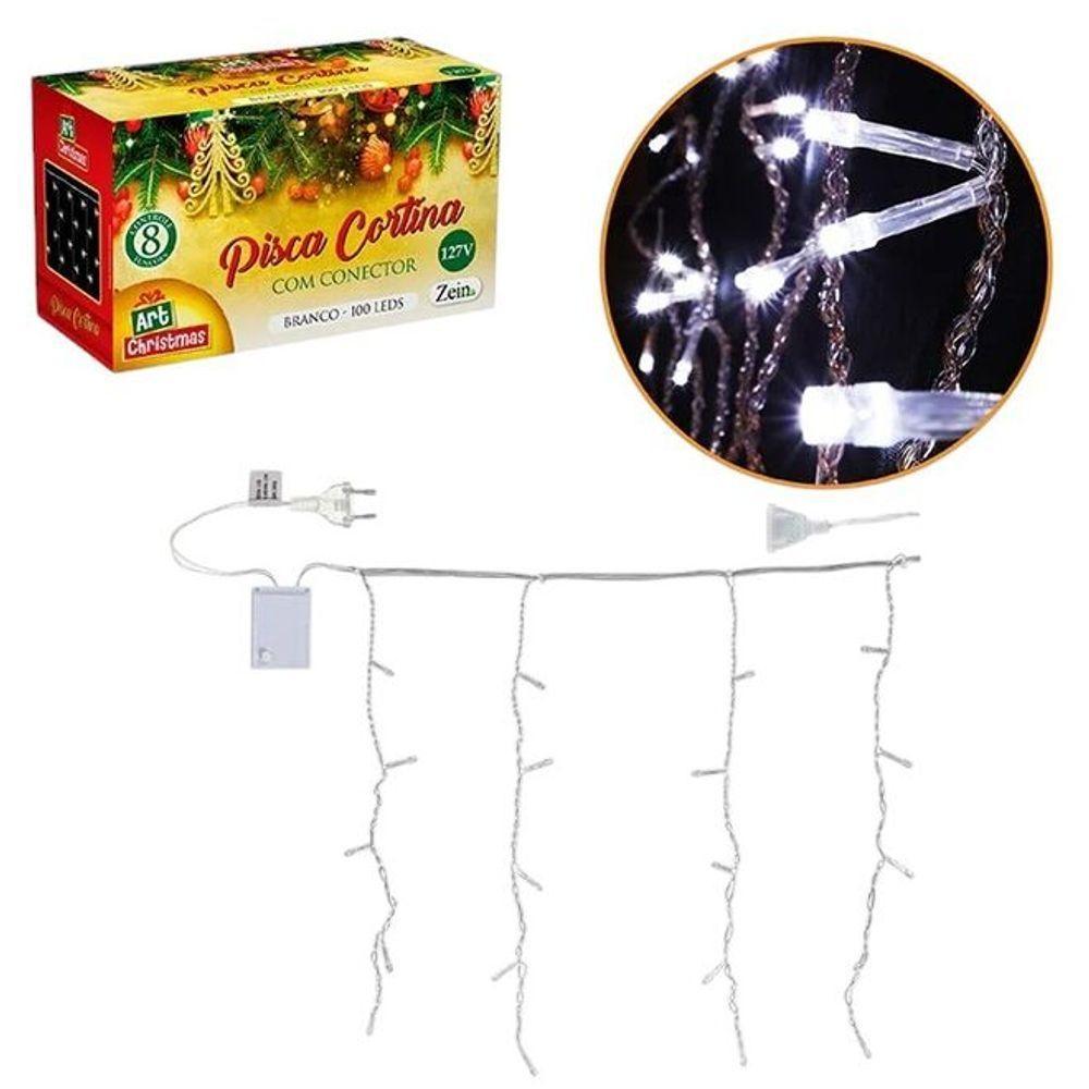 Cortina De Luz Natalina Branca Com 100 Led - 1,5m, Atmosfera Mágica Para Suas Festas - 1