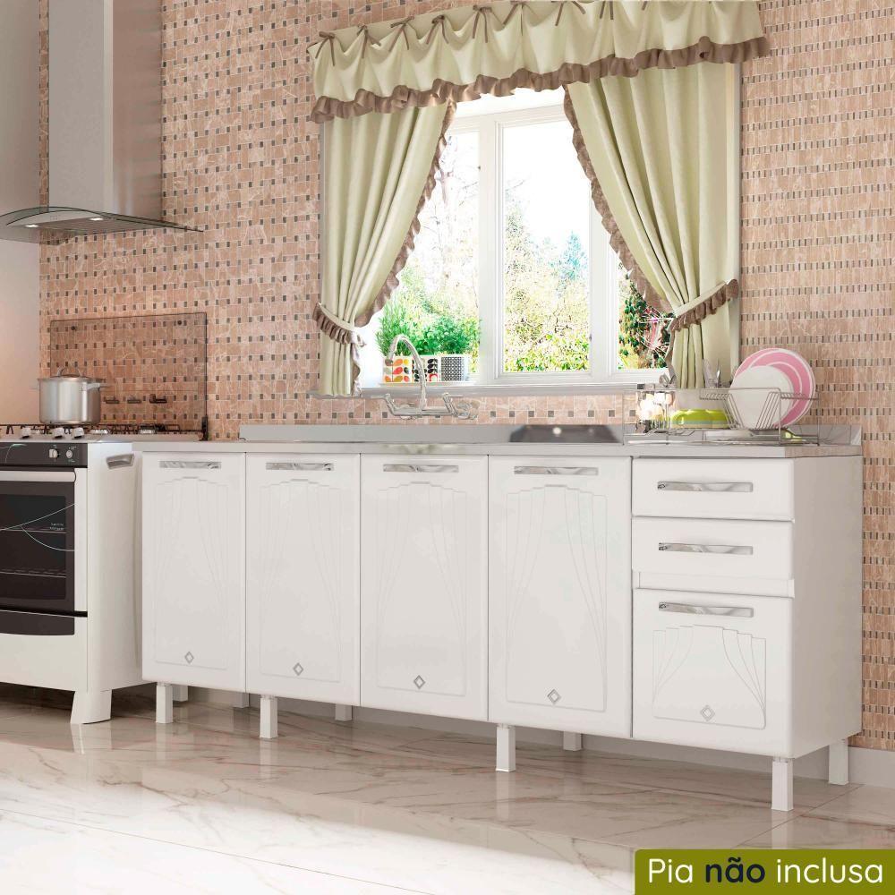 Balcão De Cozinha De Aço Telasul Star 5 Portas Para Pia Branco - 1