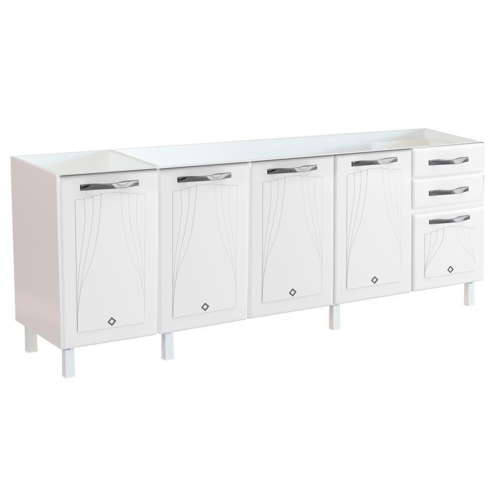 Balcão De Cozinha De Aço Telasul Star 5 Portas Para Pia Branco - 2