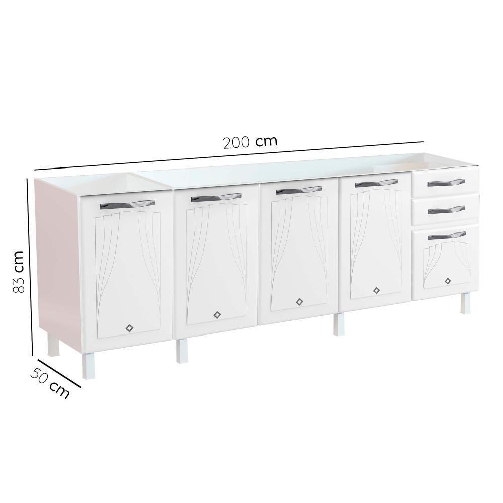 Balcão De Cozinha De Aço Telasul Star 5 Portas Para Pia Branco - 3