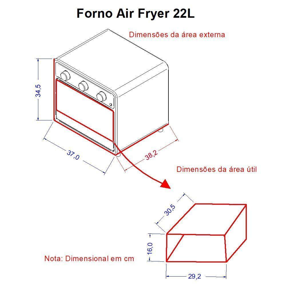 Forno Air Fryer 22l Fogatti - Multifunções Preto 110V - 3