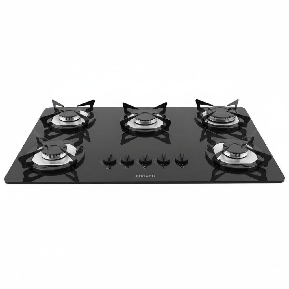 Cooktop Fogatti à Gás Fgt 5b Vidro Preto Flange Inox Preto Bivolt - 1