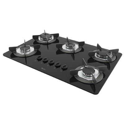 Cooktop a Gás Terim Safe Ferro Fundido 5 Bocas Vidro Temperado Preto Bivolt