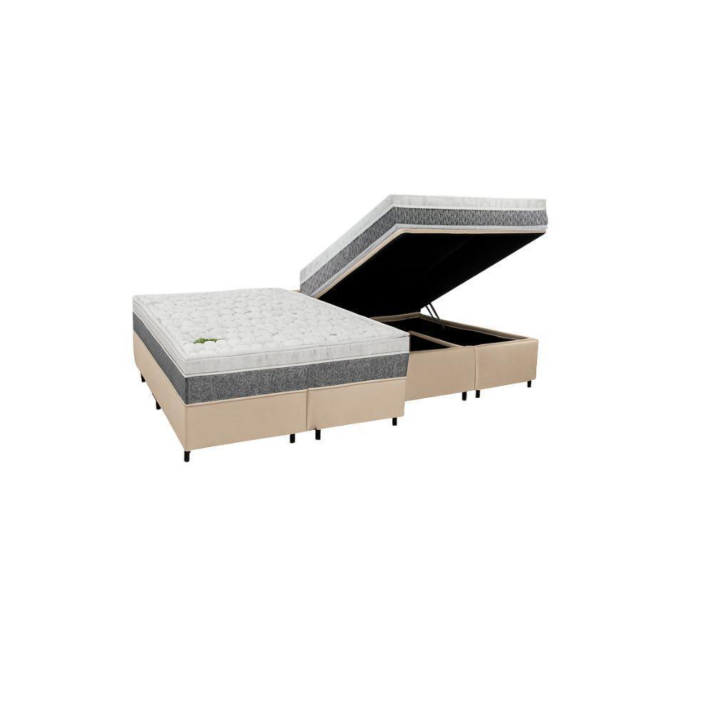 Cama Box Baú Queen Suede + Colchão Aspen Espuma D33 Luckspuma Super Firme 158x198x62 Bege - 1