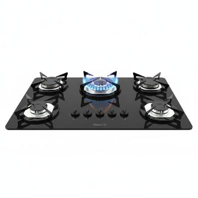 Cooktop Fogatti à Gás Fgt 5b Tc Vidro Preto Flange Inox Preto Bivolt