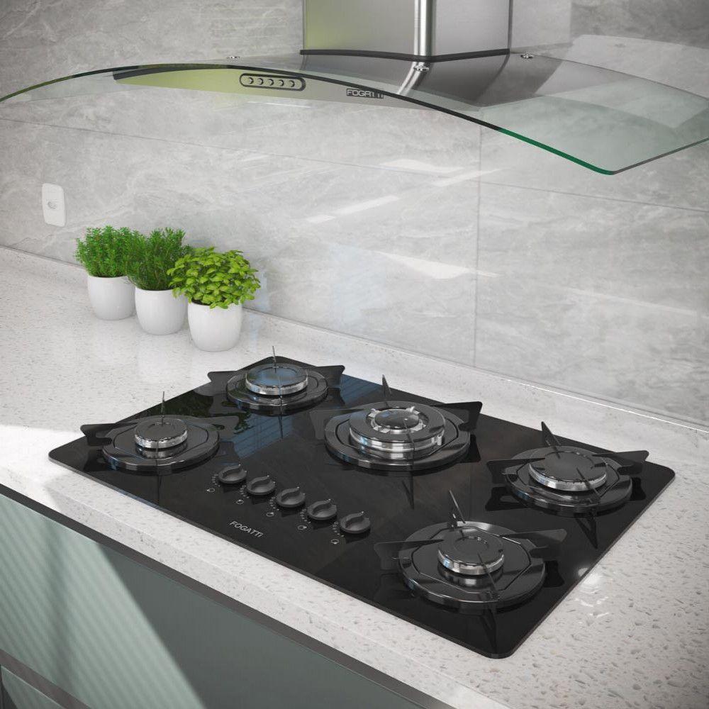Cooktop Fogatti à Gás Fgt 5b Tc Vidro Preto Flange Esmaltada Preto Bivolt - 2