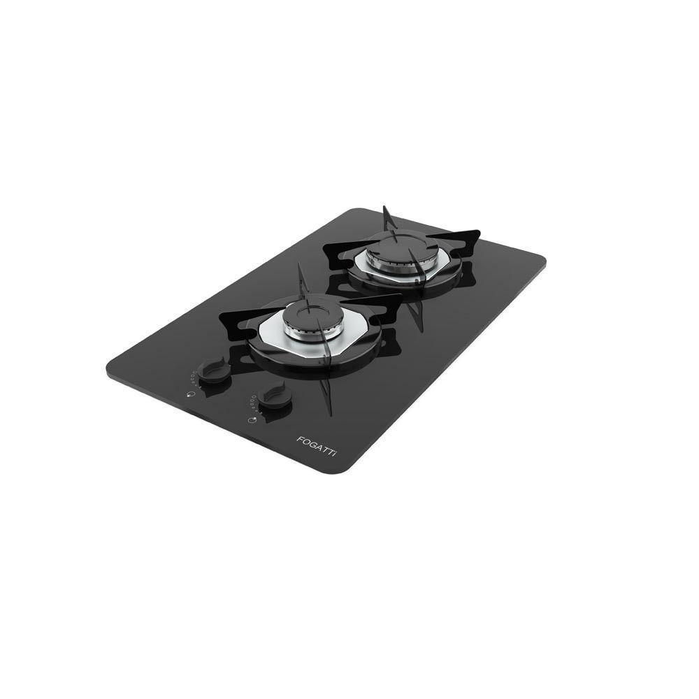 Cooktop Fogatti à Gás Fgt 2b Vidro Preto Flange Inox Preto Bivolt - 1