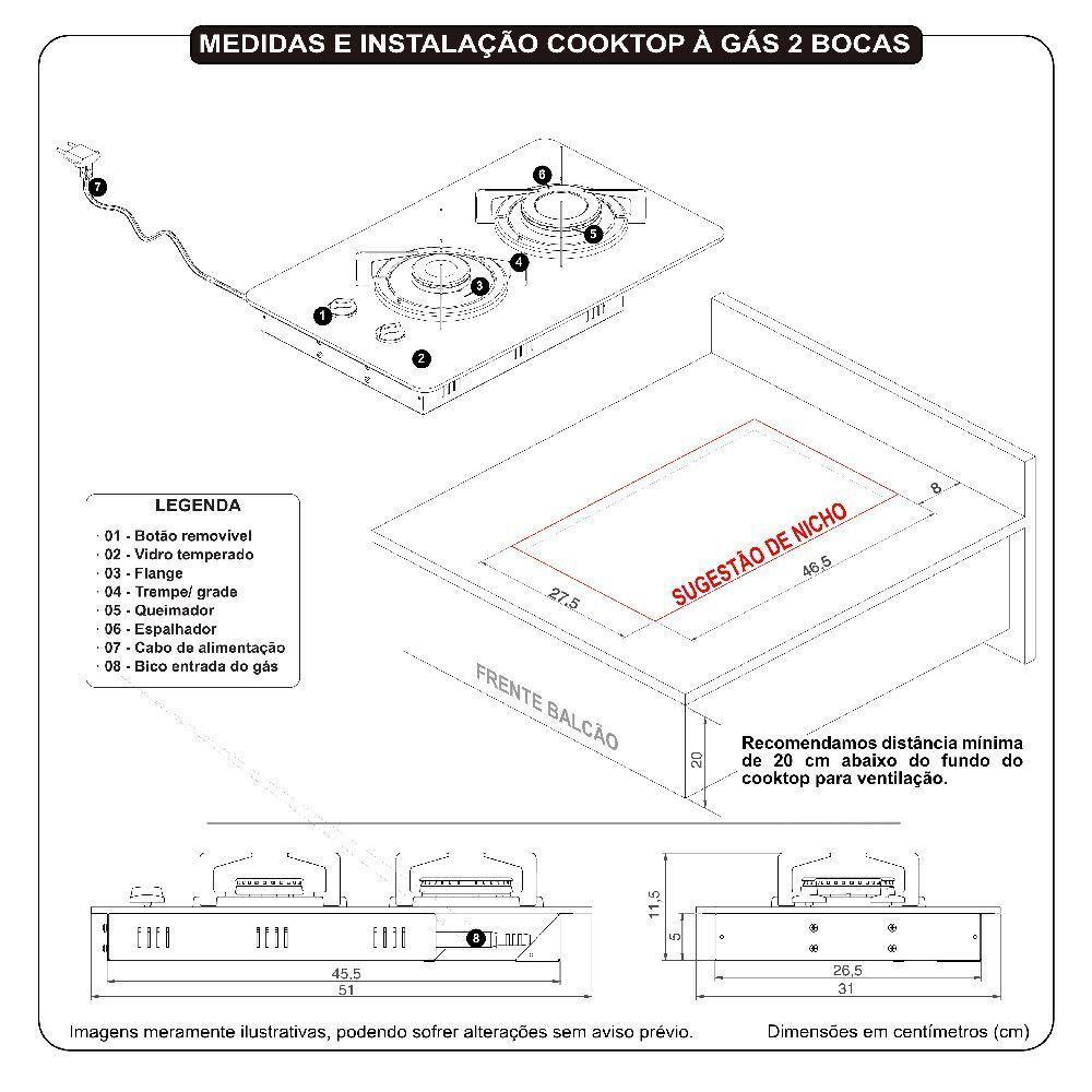 Cooktop Fogatti à Gás Fgt 2b Vidro Preto Flange Inox Preto Bivolt - 3