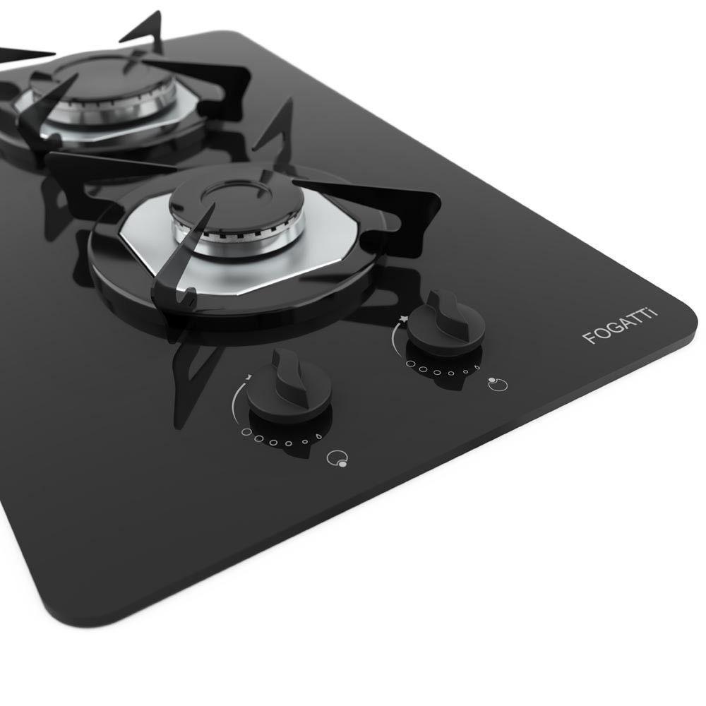 Cooktop Fogatti à Gás Fgt 2b Vidro Preto Flange Inox Preto Bivolt - 5