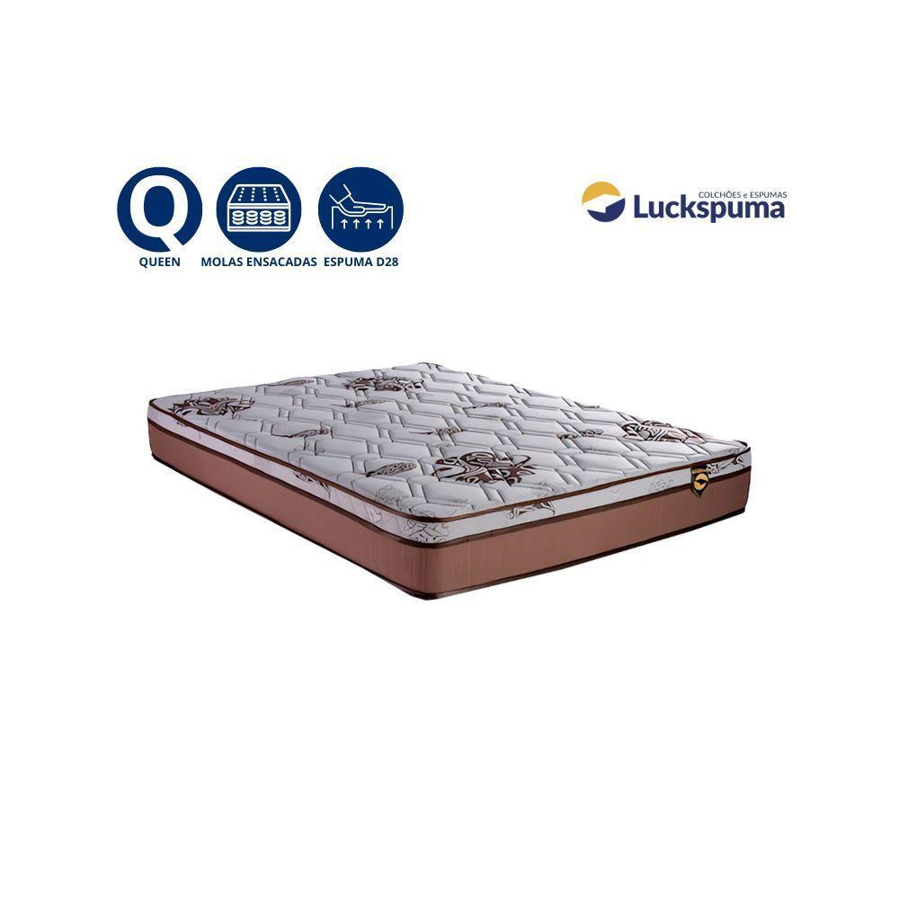 Cama Box Baú Queen Sintético + Colchão Caribe Molas Ensacadas Luckspuma 158x198x66 Branco - 2