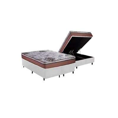 Cama Box Baú Queen Sintético + Colchão Caribe Molas Ensacadas Luckspuma 158x198x66 Branco