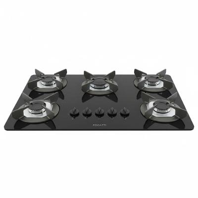 Cooktop a Gás Fogatti Safe 5 Bocas Vidro Temperado Preto com Acendimento Automático Bivolt