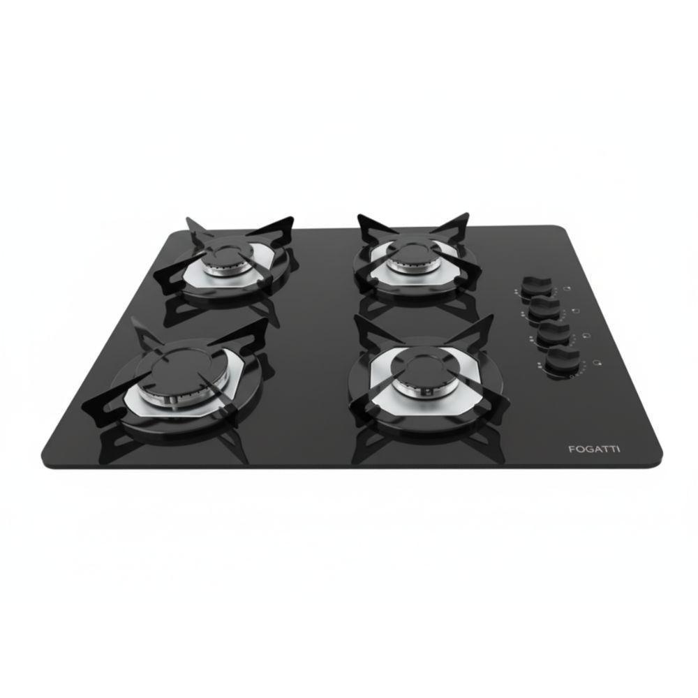 Cooktop Fogatti Fgt 4 Bocas Vidro Preto Flange Inox Bivolt - 1