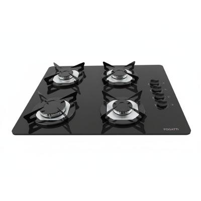 Cooktop a Gás Fogatti Fgt 4 Bocas Vidro Temperado Preto com Acendimento Automático Bivolt