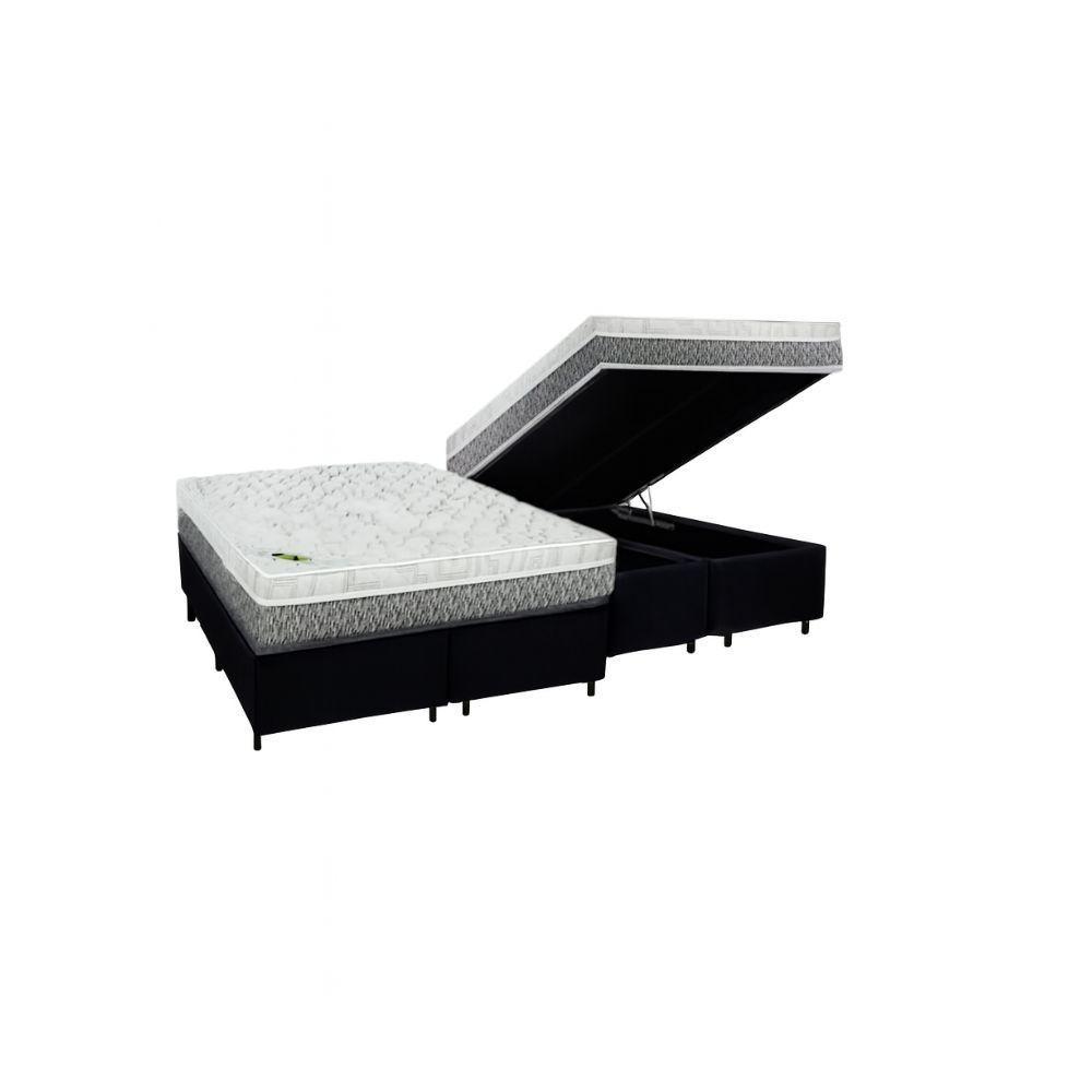 Cama Box Baú Queen Suede + Colchão Aspen Espuma D33 Luckspuma Super Firme 158x198x62 Preto - 1