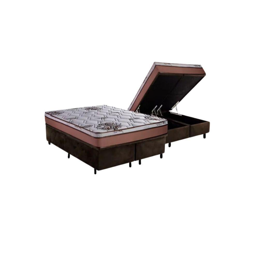 Cama Box Baú Queen Sintético + Colchão Caribe Molas Ensacadas Luckspuma 158x198x66 Marrom - 1