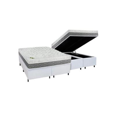Cama Box Baú Queen Sintético + Colchão Aspen Espuma D33 Luckspuma Super Firme 158x198x62 Branco
