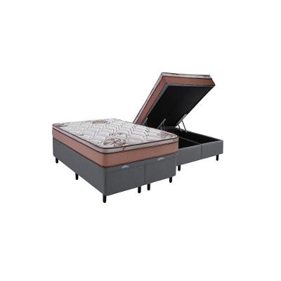 Cama Box Baú Queen Suede + Colchão Caribe Molas Ensacadas Luckspuma 158x198x66 Cinza