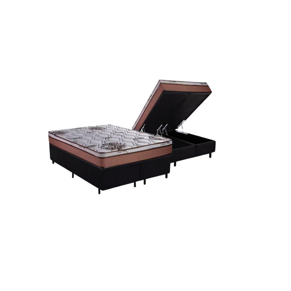 Cama Box Baú Queen Sintético + Colchão Caribe Molas Ensacadas Luckspuma 158x198x66 Preto - 1