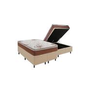 Cama Box Baú Queen Suede + Colchão Caribe Molas Ensacadas Luckspuma 158x198x66 Bege - 1