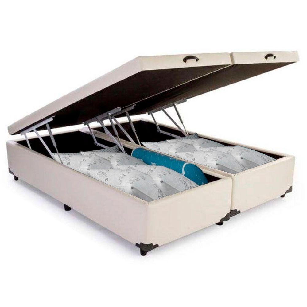Cama Box Baú Casal Bipartido Whc Sintético Branco 138x188x42 - 4