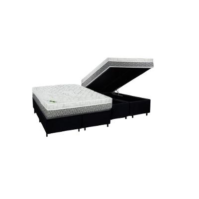 Cama Box Baú Queen Sintético + Colchão Aspen Espuma D33 Luckspuma Super Firme 158x198x62 Preto