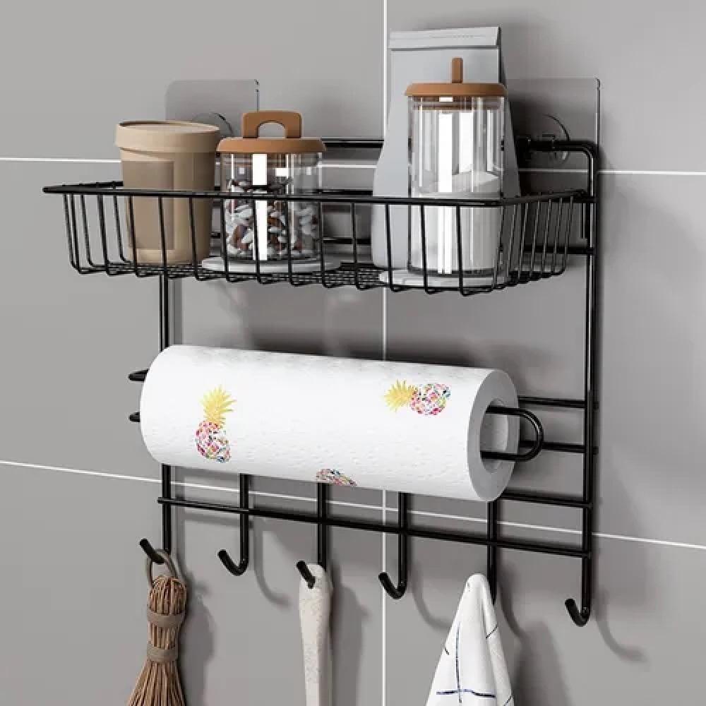 Suporte Organizador Parede Cozinha Metal Prateleira Porta Papel Toalha Duplo Ganchos Multiuso Armazenamento Temperos Ace - 4