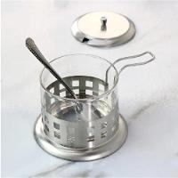 Acucareiro Inox Vidro Prata Kit Completo Luxo Colher Tampa Removivel Porta Acucar Sal Pote Alca Cha Cafe