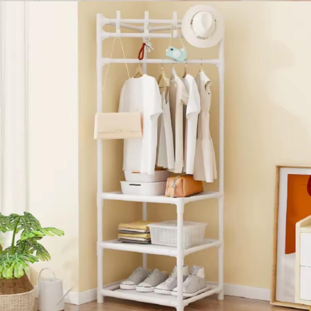 Sapateira Rack Canto Cabides Roupas Portatil Armario Organizador Dobravel Arara Branco - 4