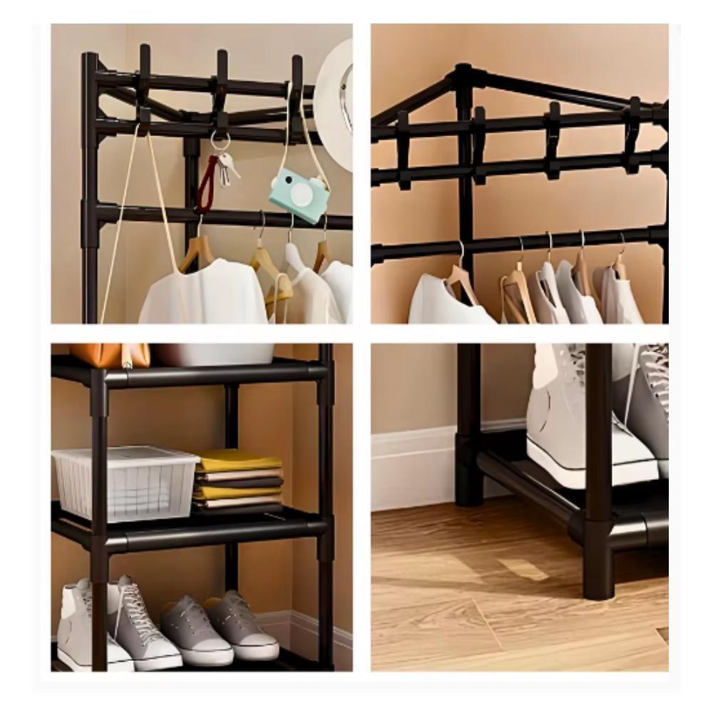 Armario Organizador Rack Canto Cabides Roupas Portatil Dobravel Aberto Arara Sapateira - 3