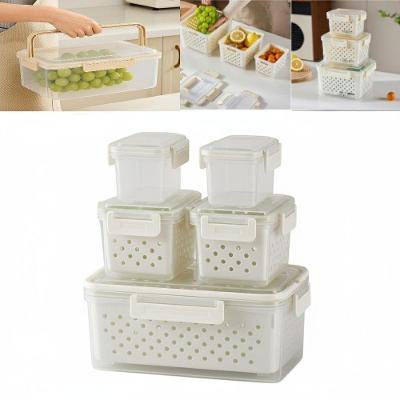Kit 5 Potes Hermeticos Organizador Geladeira Escorredor Interno Marmita Fitness Plastico Tampa Trava Legumes Frutas Verd