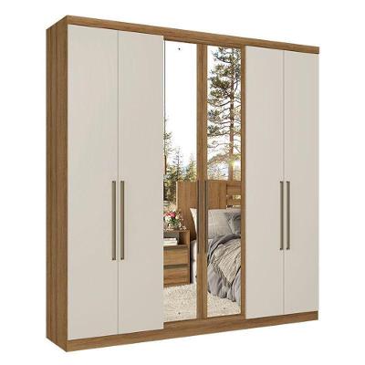 Guarda Roupa Casal Presence Full Glass 6 Portas Almendra Off White Acetinado - Thb