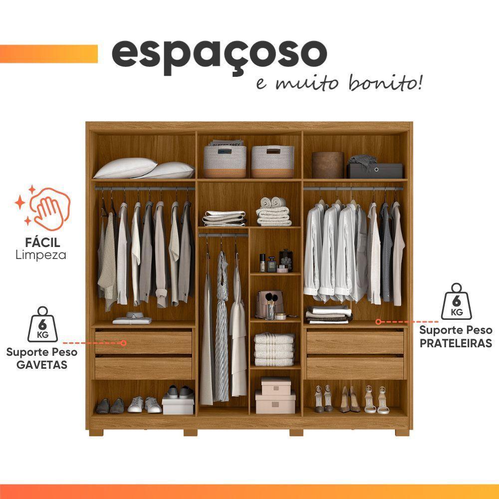 Guarda Roupas Casal Detalhe Ripado 6 Portas 4 Gavetas Roma Madeirado/off White - 4