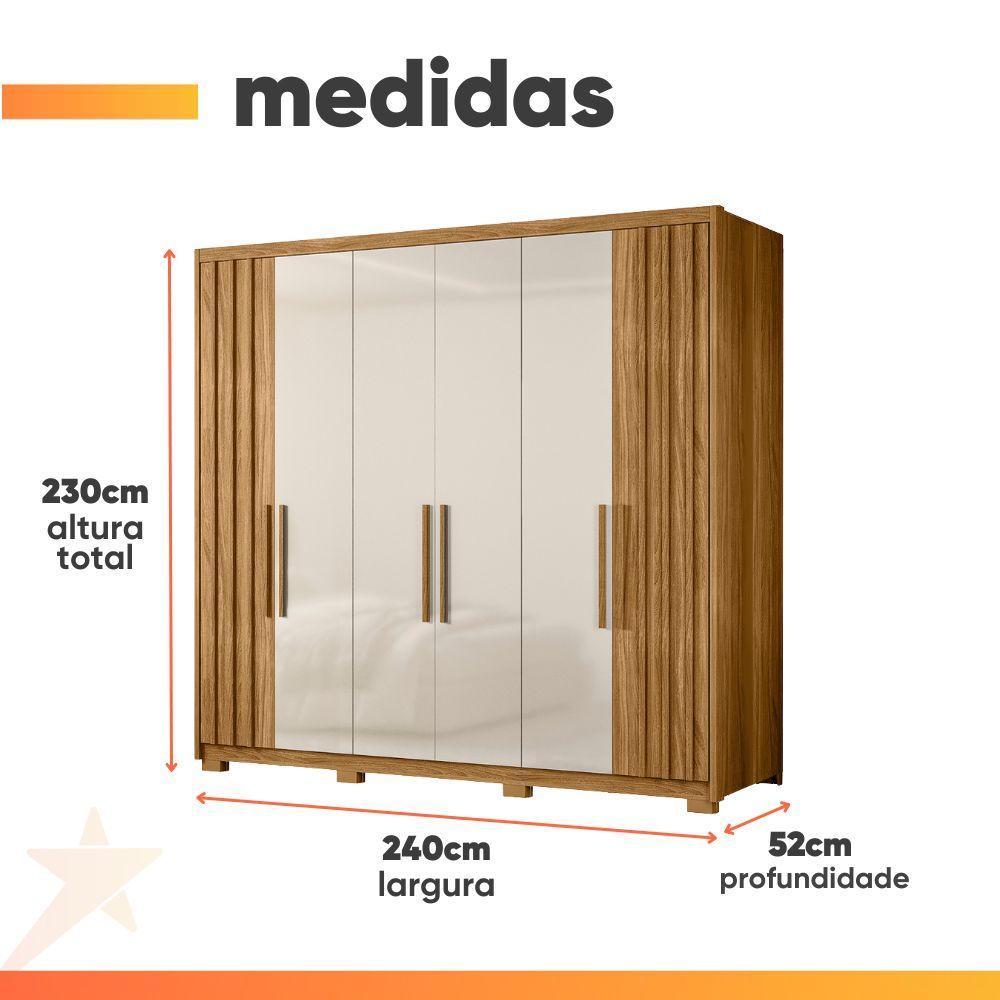 Guarda Roupas Casal Detalhe Ripado 6 Portas 4 Gavetas Roma Madeirado/off White - 6