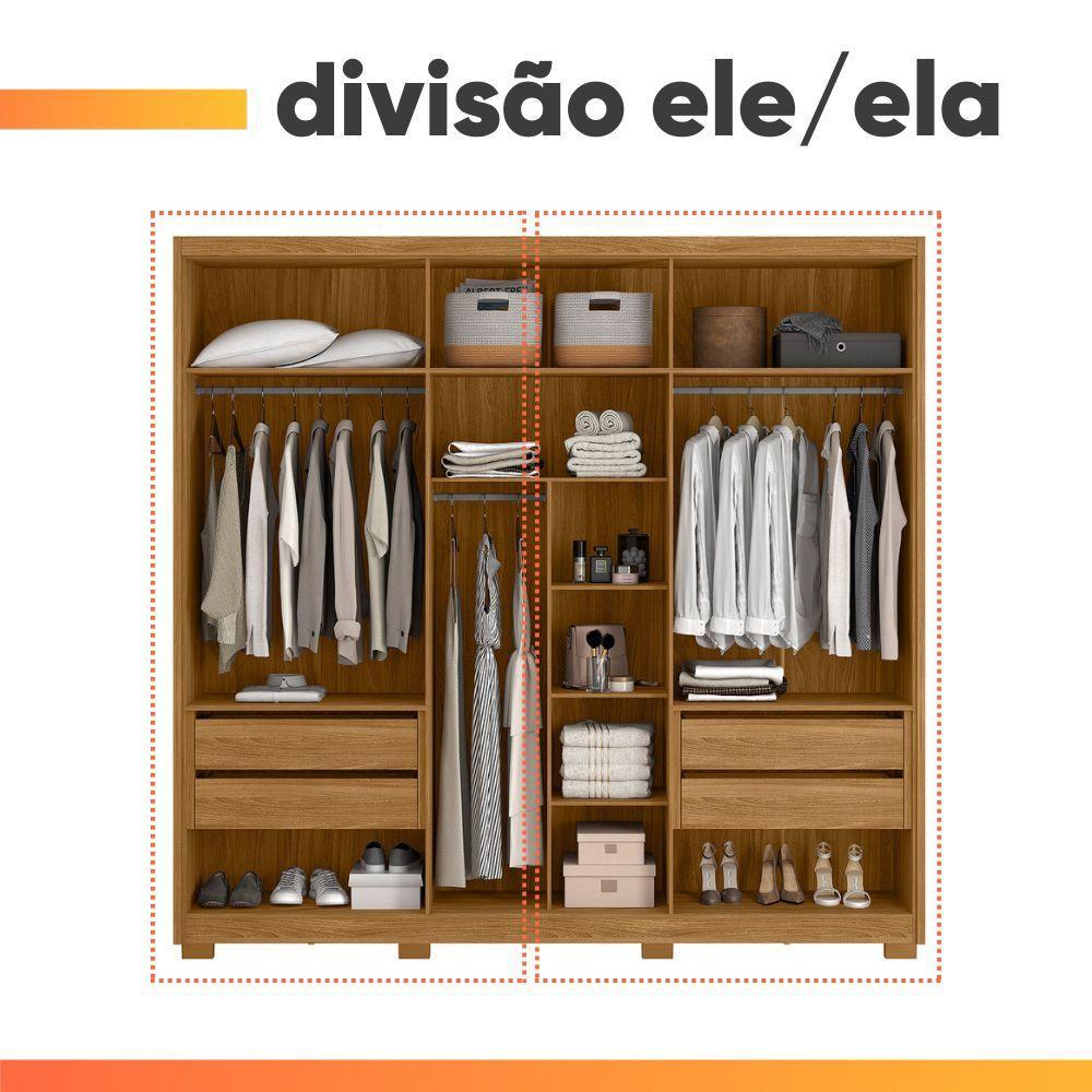 Guarda Roupas Casal Detalhe Ripado 6 Portas 4 Gavetas Roma Madeirado/off White - 7