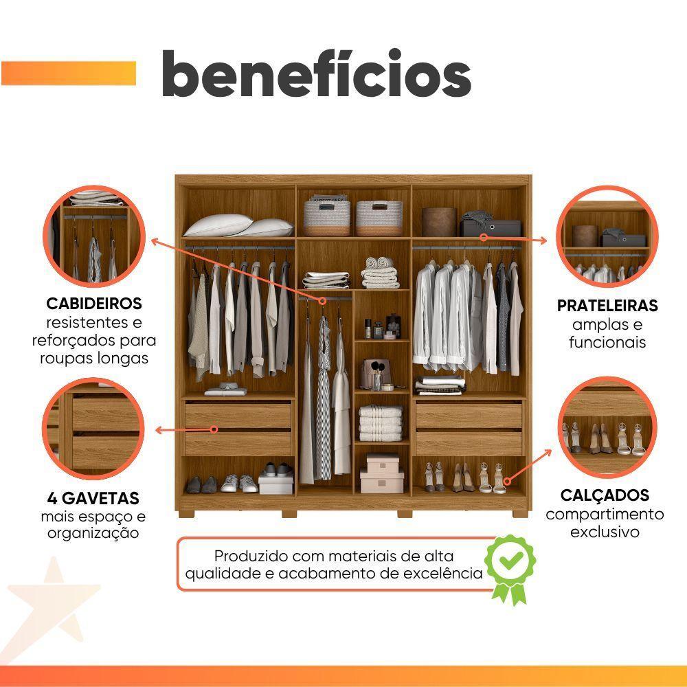 Guarda Roupas Casal Detalhe Ripado 6 Portas 4 Gavetas Roma Madeirado/off White - 8