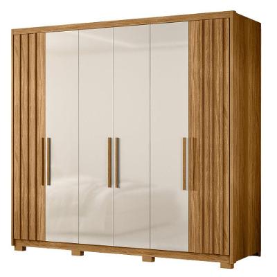 Guarda Roupas Casal Detalhe Ripado 6 Portas 4 Gavetas Roma Madeirado/off White